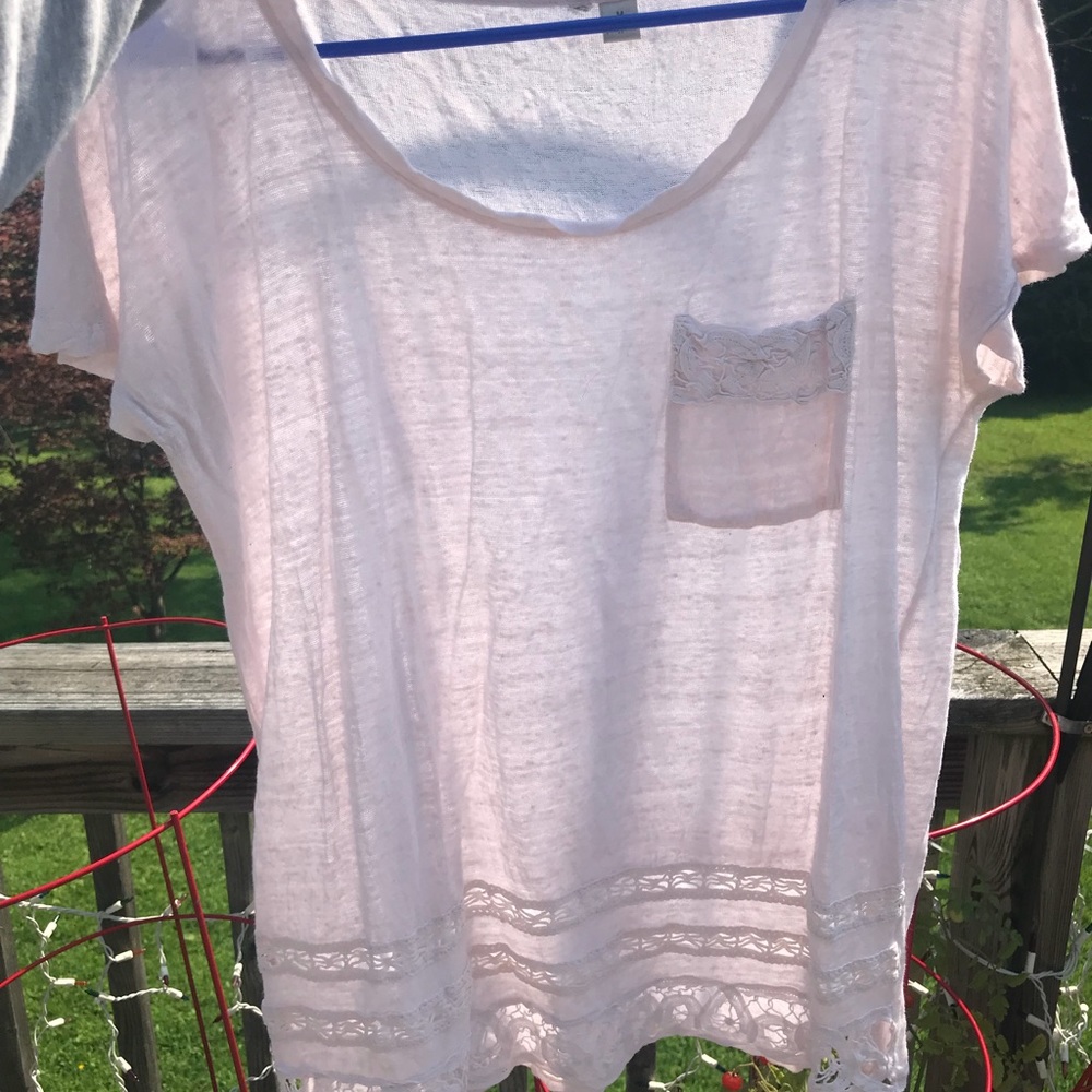 White with pink tone trimmed shirt